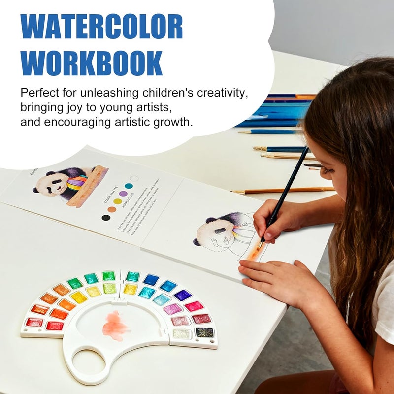DPDPPL Watercolor Workbook, Water Coloring Book with 13 Pages 300GSM Paper, 26 Colors Watercolor Paint Set with Brush & Storage Bag, Beginner-Friendly Coloring Book for Adults - Animal Theme Art Kit - Image 2